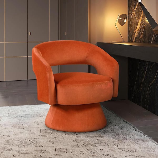 Laurie Orange Velvet Upholstery Swivel Arm Chair