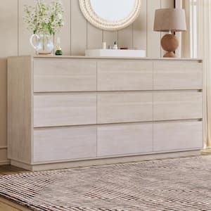 Modern Stone White 9 drawer Wood 59.1 in. Wide Dresser with Cut-Out Handles