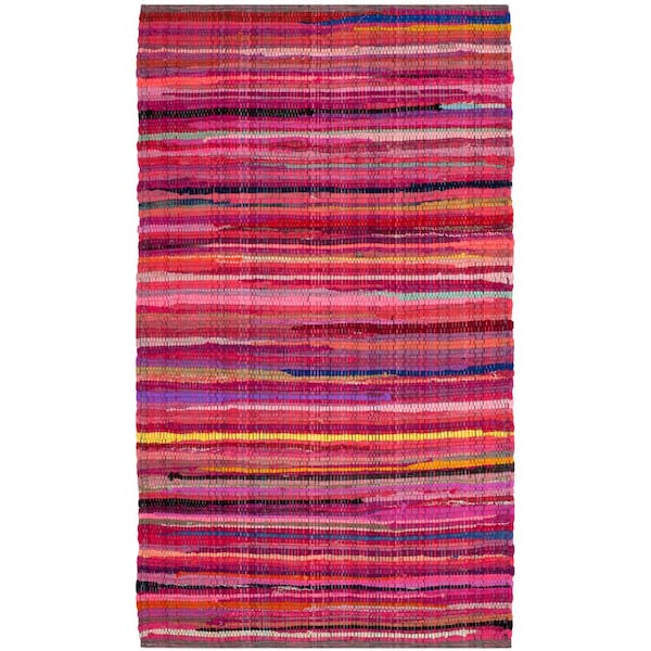 SAFAVIEH Rag Rug Red/Multi Doormat 3 ft. x 4 ft. Distress Striped Area Rug