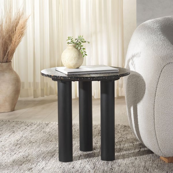 Kathalina 20 in. Black Round Wood End Table