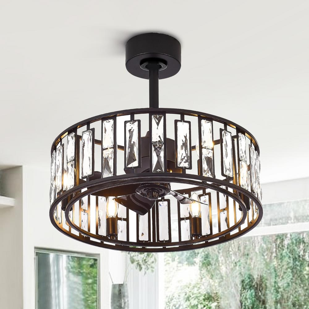 Lamober Zachary 20 in. Indoor Chandelier Black Ceiling Fan with Light ...