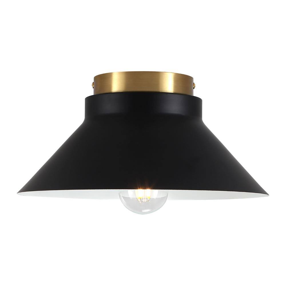 2-Pack 11.8 in. 1-Light Black/Vintage Brass Farmhouse Semi-Flush Mount Ceiling Light with Cone Metal Shade price history on PriceWatchPro
