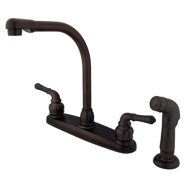 Kingston Brass Magellan 2-Handle Deck Mount Centerset Kitchen Faucets with Side Sprayer in Oil Rubbed Bronze