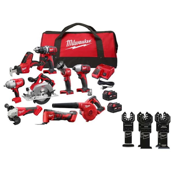 M18 18-Volt Lith-Ion Cordless Combo Kit (9-Tool) w/ (2) Batteries, Charger, Tool Bag, & Multi-Tool Blade Set