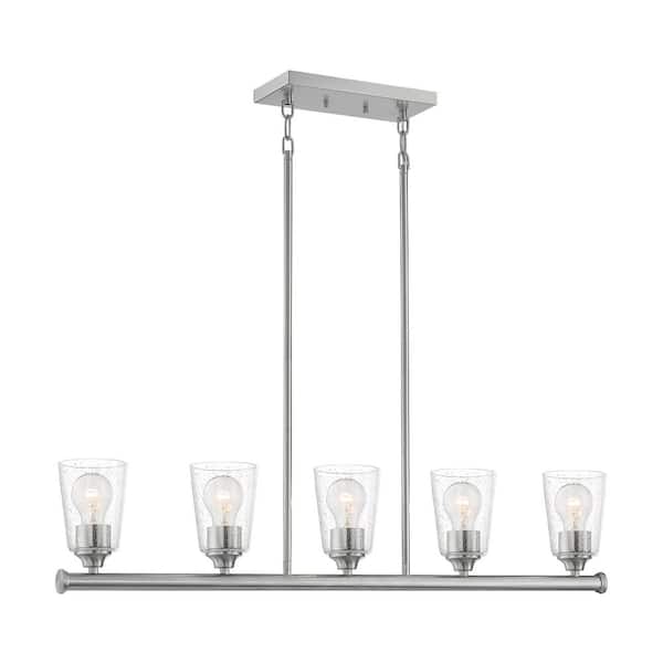 Bransel 5-Light Brushed Nickel Billiard Light with Clear Seeded Glass Shade