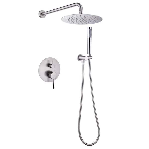 HOMEMYSTIQUE Single Handle 1-Spray Round Shower Faucet 2.5 GPM with Adjustable Heads in Nickel, Wall Bar Shower Kit (Valve Included)