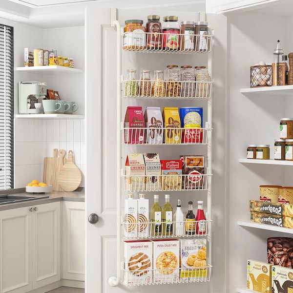 Over the Door Kitchen Pantry Organizer and Storage, 6-Tier White Spice Rack, Large Capacity Hanging Seasoning Organizer