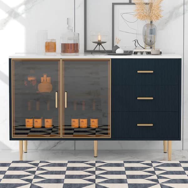 Boosicavelly Navy Blue and MDF 60 in. Sideboard with 3-Drawer