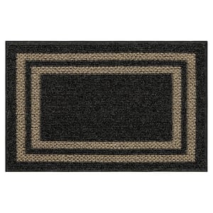 Basics Hall Border Black 1 ft. 8 in. x 2 ft. 6 in. Transitional Tufted Geometric Bordered Polyester Rectangle Area Rug