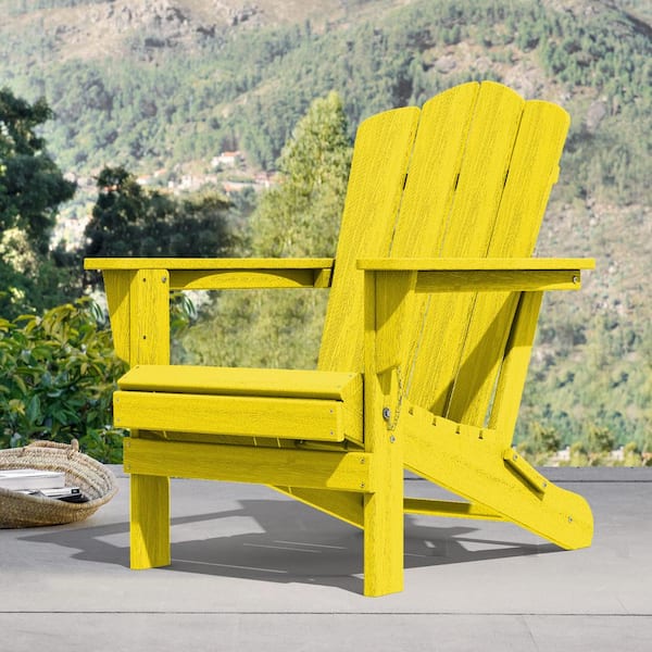 JEAREY Yellow HDPE Folding Plastic Adirondack Chair(1 Pack）
