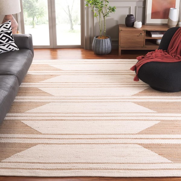 Natural Fiber Beige/Ivory 8 ft. x 10 ft. Striped Woven Area Rug