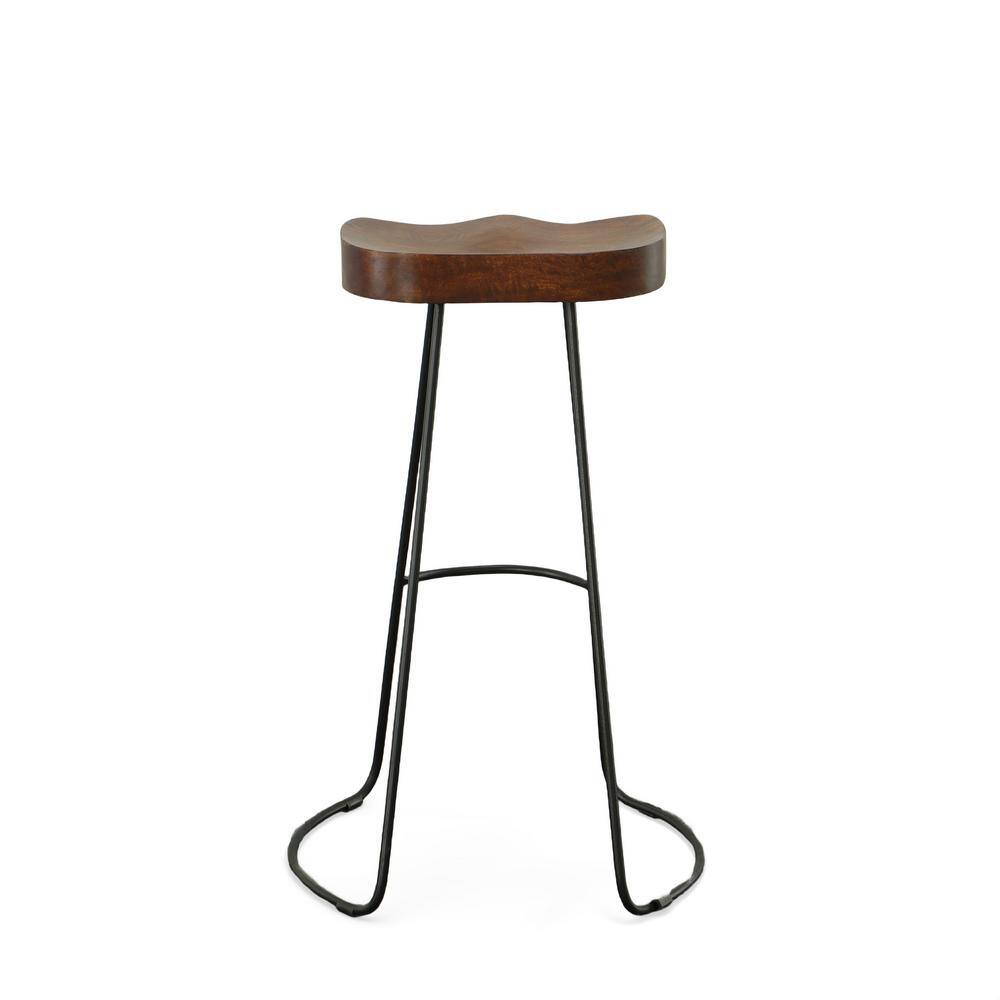 Chestnut and Black 31" Saddle Style Backless Bar Stools, Set of 2