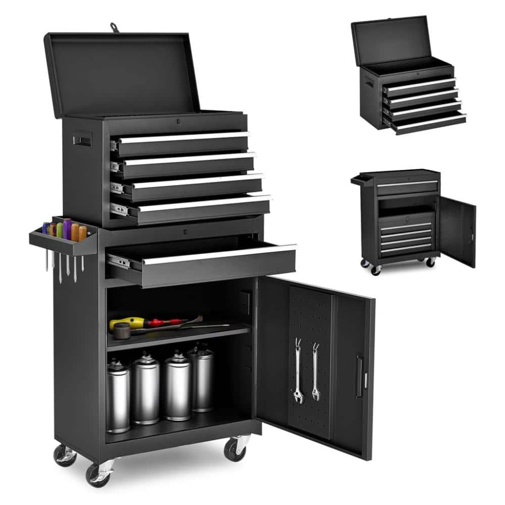 Black Steel 5-Drawer Rolling Tool Storage Cabinet Chest with Detachable Top Tool Box, Wheels for Garage price history on PriceWatchPro