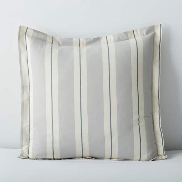 The Company Store Wide Stripe Yarn Dyed Navy 200-Thread Count Cotton Percale Euro Sham
