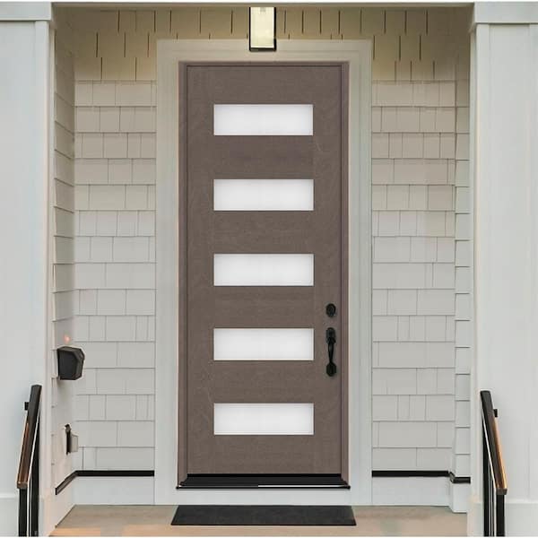 Regency 36 in. x 80 in. Universal Handing 5L Modern Clear Glass Ashwood Stain Fiberglass Front Door Slab
