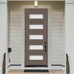 Regency 36 in. x 80 in. 5L Modern Clear Glass LHIS Ashwood Stained Fiberglass Prehung Front Door