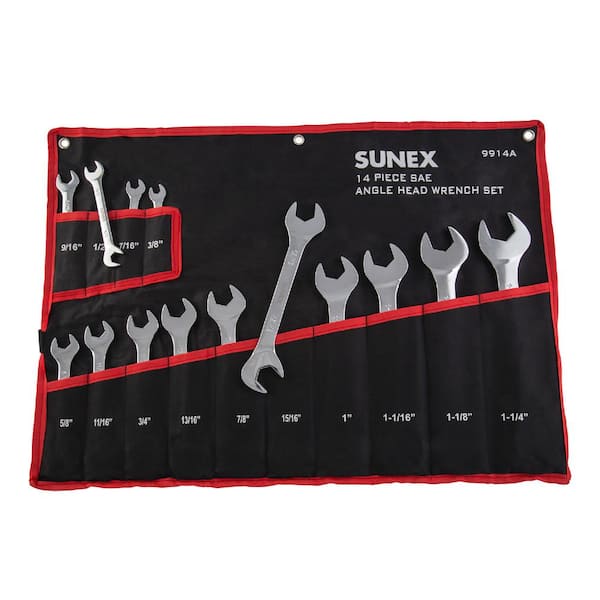 SUNEX TOOLS SAE Angle Head Wrench Set, Full Polish 14 piece