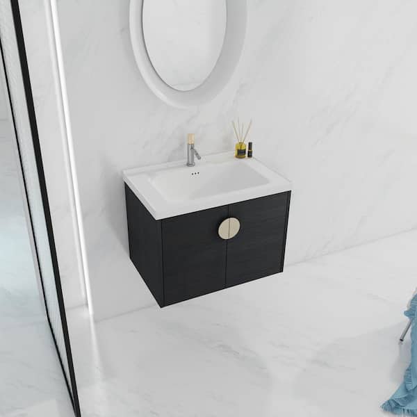 28 in. Wood Rectangle Floating Vessel Sink Bathroom Vanity Combo with Integrated Single Sink and 2 Soft Close Doors