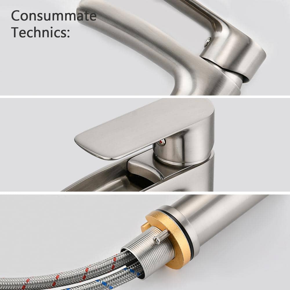Brushed Nickel Tall Single Handle Bathroom Faucet with Waterfall Spout