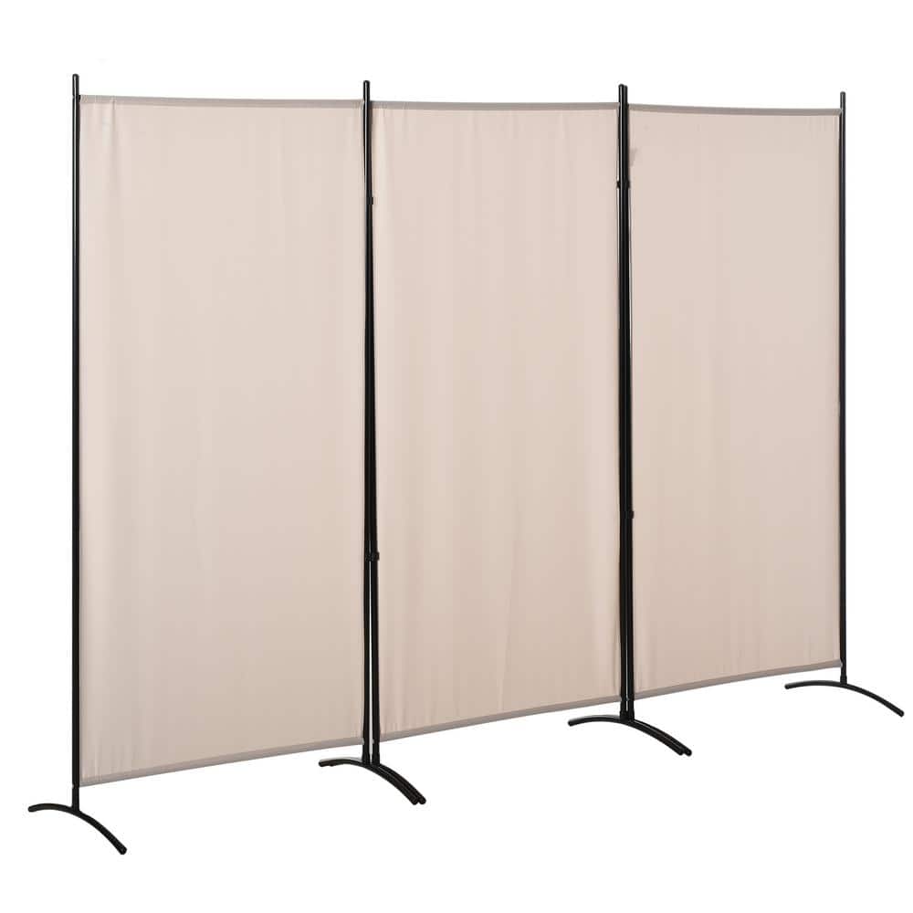 Beige 3-Panel Folding Privacy Screen with Steel Frame