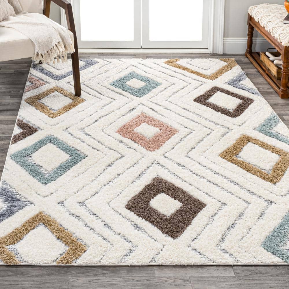 Ivory Geometric Flat Woven Reversible 4' x 6' Synthetic Rug