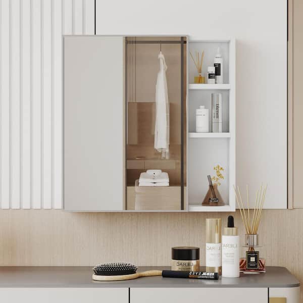 21.7 in. W x 22 in. H Rectangular White MDF Surface Mount Medicine Cabinet with Mirror, with 2-Shelves
