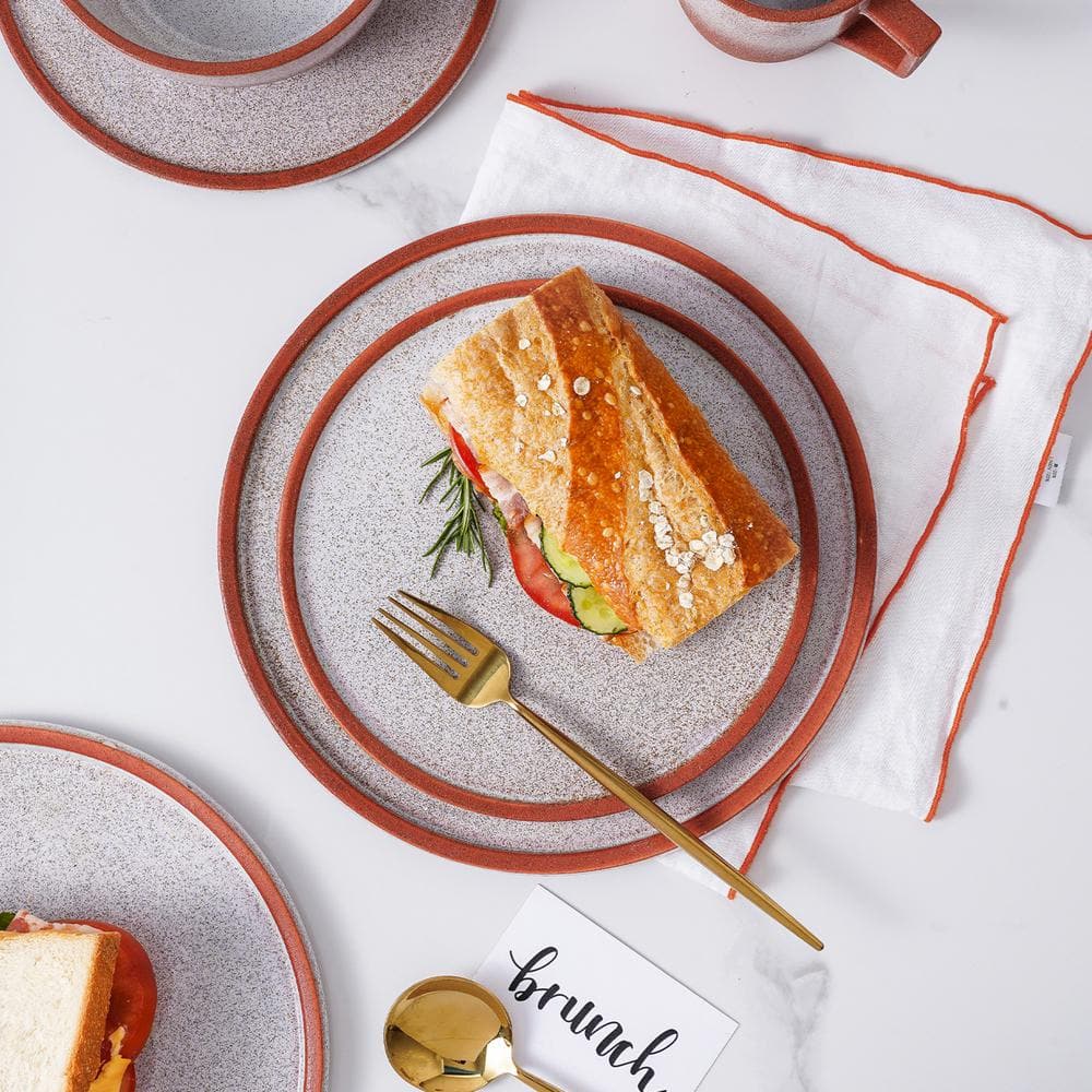 Vince Red and White Ceramic 16-Piece Dinnerware Set