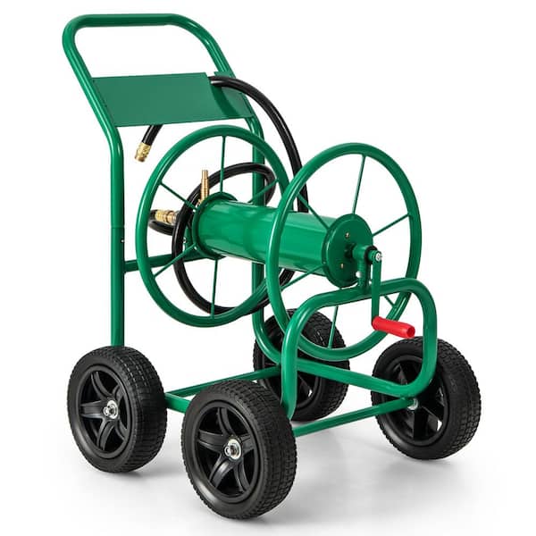 ANGELES HOME 330 ft. Large Capacity Hose Reel Garden Heavy-Duty Frame Water Hose Reel Cart with 4 Wheels and Non-Slip Grip, Green