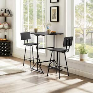 3 Piece Bar Table Set, Wood Rectangle Counter Height Dinette with 2 Bistro Stools for Kitchen Breakfast Nook, Black