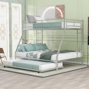 Silver Twin Over Full Metal Bunk Bed with Twin Size Trundle