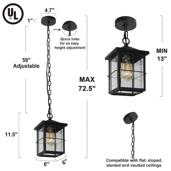 LNC Modern Farmhouse Black Outdoor Hanging Lantern 1-Light Coastal Pendant  with Seeded Glass Shade for Covered Patio Porch NA7NNFHD1254P47 - The Home  Depot