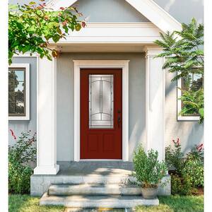 34 in. x 80 in. 3/4 Lite Idlewild Mesa Red w/White Interior Steel Prehung Left-Hand Inswing Front Door