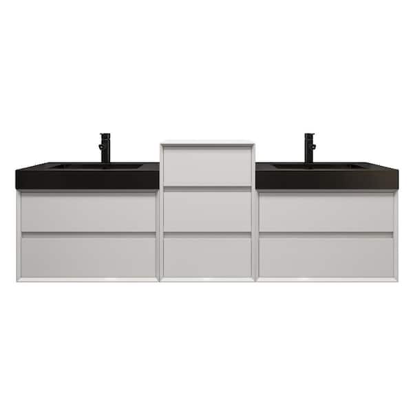 MIA 79 in. W x 20 in. D x 30 in. H Double Sink Middle Cabinet Bath Vanity in Gloss White with Black Stainless Steel Top