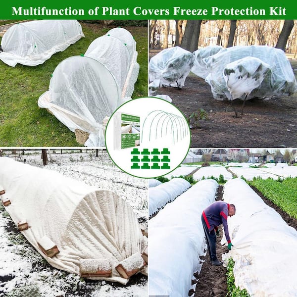 .N/A 33 ft. White Polypropylene Plant Cover Freeze Protection Kit with Garden Hoops and Clips (10x33FT)
