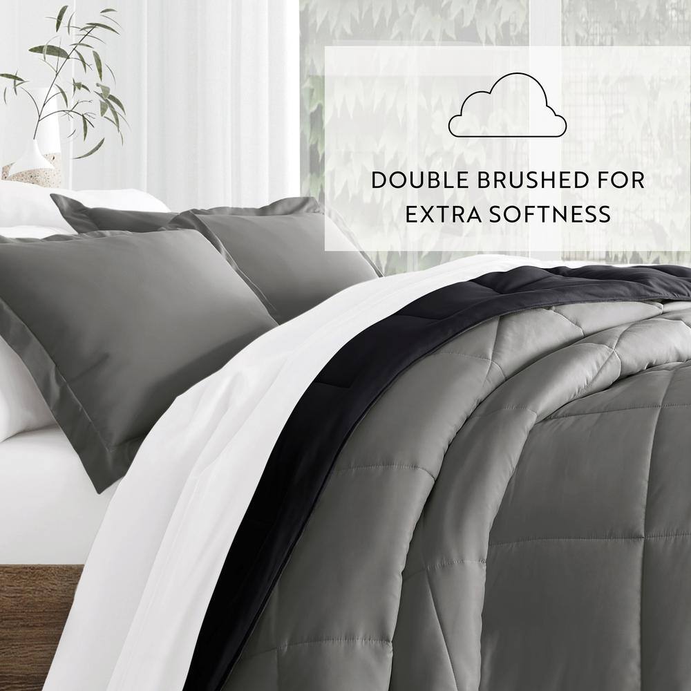 Black and Fog Twin Reversible Microfiber Comforter Set