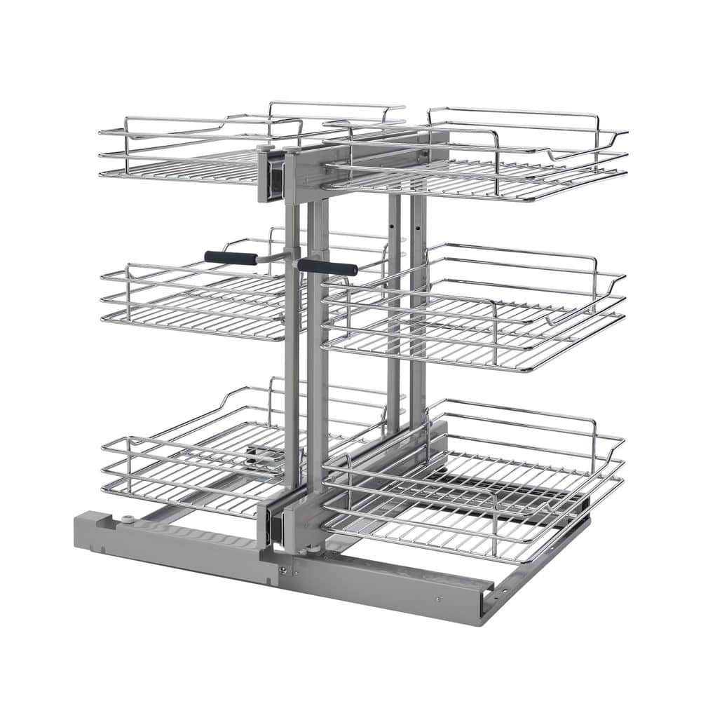 Chrome 15" 3-Tier Blind Corner Organizer with Soft-Close