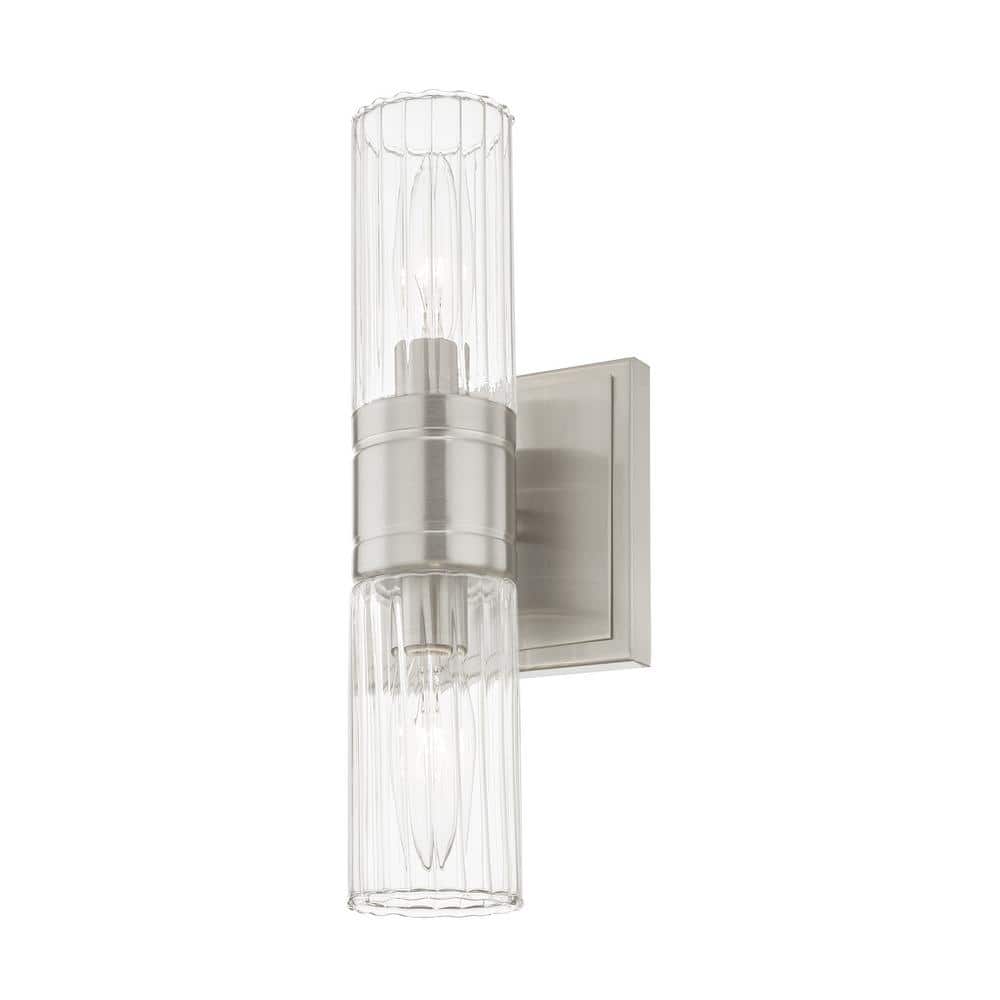 Midtown Brushed Nickel 2-Light Vanity with Clear Fluted Glass
