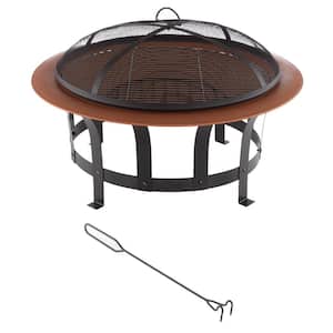 30 in. W x 20 in. H Round Steel Wood Burning Outdoor Deep Fire Pit in Copper/Black with Grilling Grate