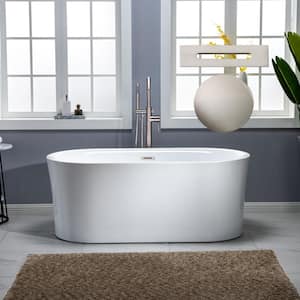 59 in. Acrylic Flatbottom Double Ended Air Bath Bathtub with Brushed Nickel Overflow and Drain Included in White