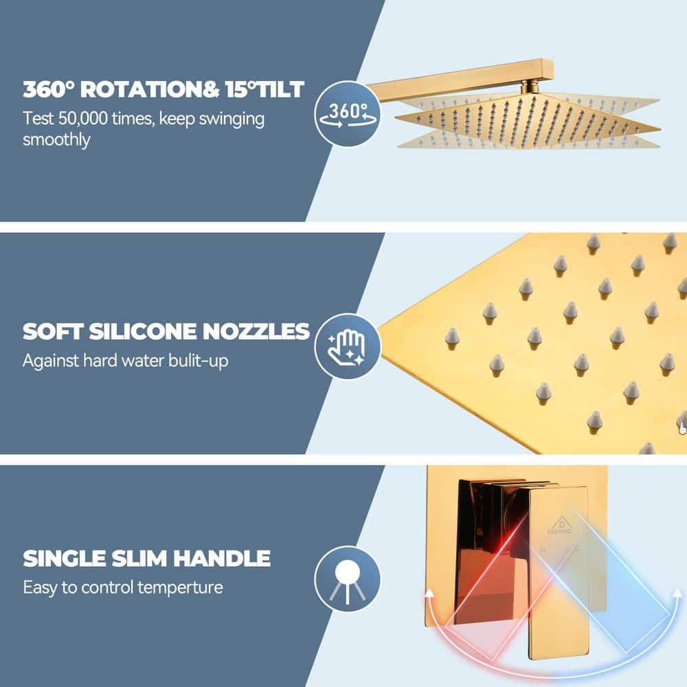 Brushed Gold Multi-Head Wall Mounted Rain Shower System