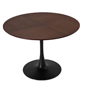 47.24 in. Brown Modern Round Outdoor Coffee Table with Solid Wood Grain Table Top, Metal Base