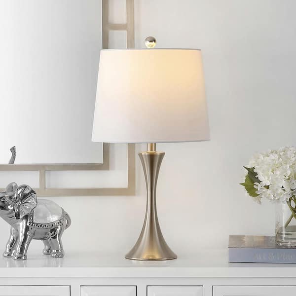Benita 24 in. Nickel Table Lamp with White Shade