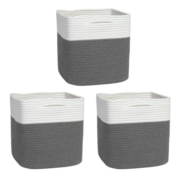 Gray 11 in. x 11 in. Cotton Decorative Basket Set of 3 with Handles