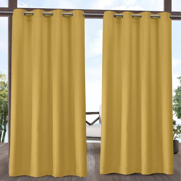 EXCLUSIVE HOME Delano Sunbath Yellow Solid Light Filtering Grommet Top Indoor/Outdoor Curtain, 54 in. W x 108 in. L (Set of 2)