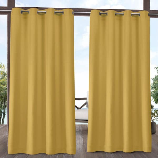 EXCLUSIVE HOME Delano Sunbath Yellow Solid Light Filtering Grommet Top Indoor/Outdoor Curtain, 54 in. W x 84 in. L (Set of 2)