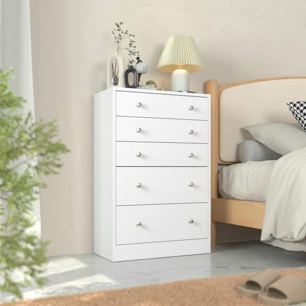 VEIKOUS Oversized 5-Drawer White Chest of Drawers Dressers with 2 Large Drawers 48.3 in. H x 31.5 in. W x 15.7 in. D