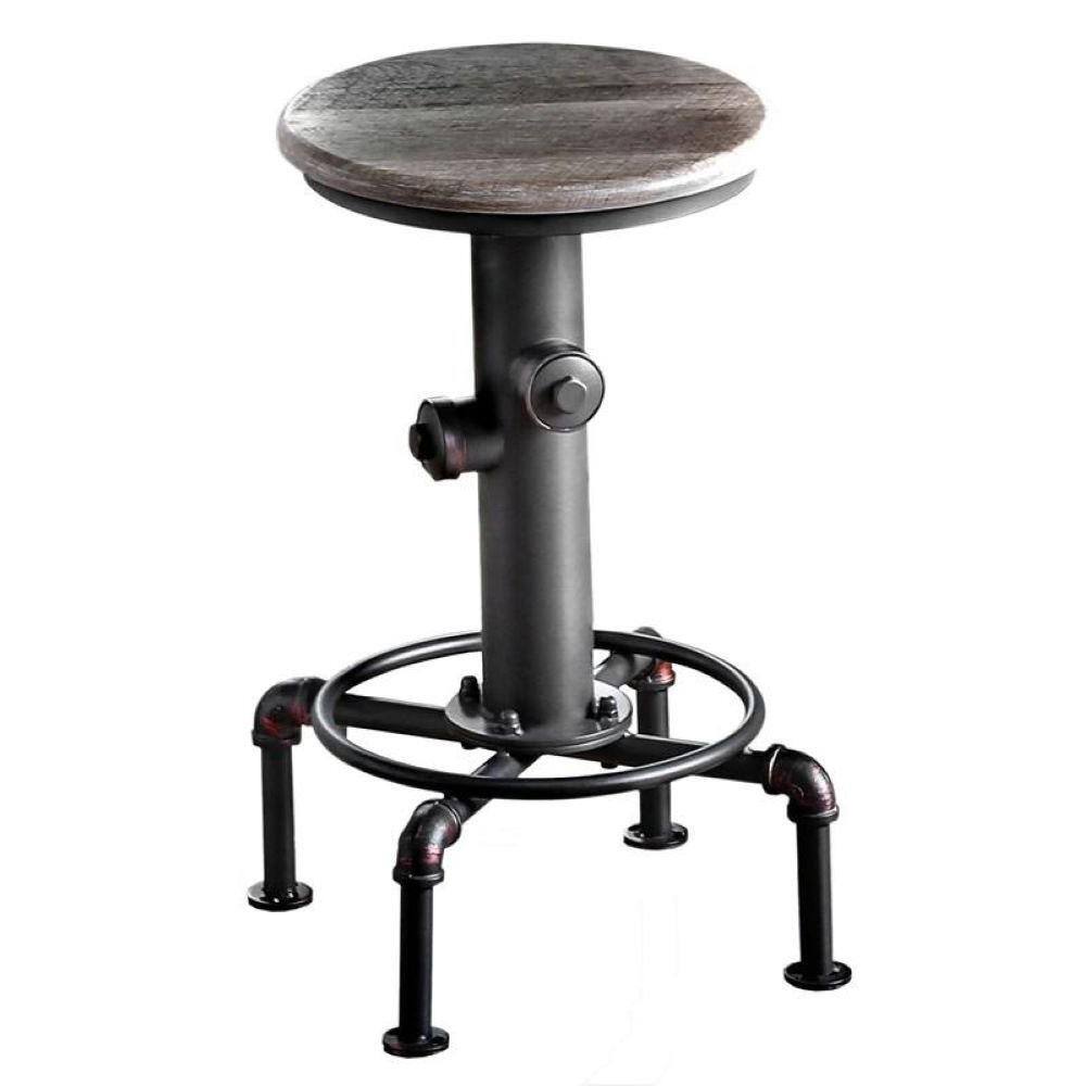 Antique Black Swivel Backless Wood Metal Counter Stool