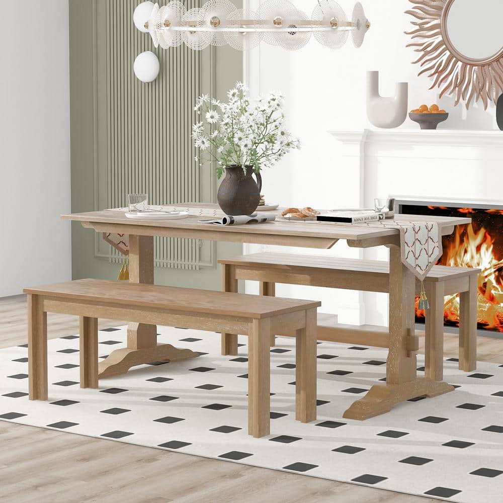 Qualler 3 -Piece Rectangular Natural MDF Top Dining Table Set with 2 ...