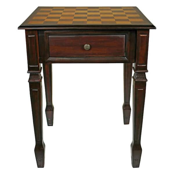 Design Toscano Walpole Manor 20.5 in. Brown Standard Square Top Wood Gaming Chess Table