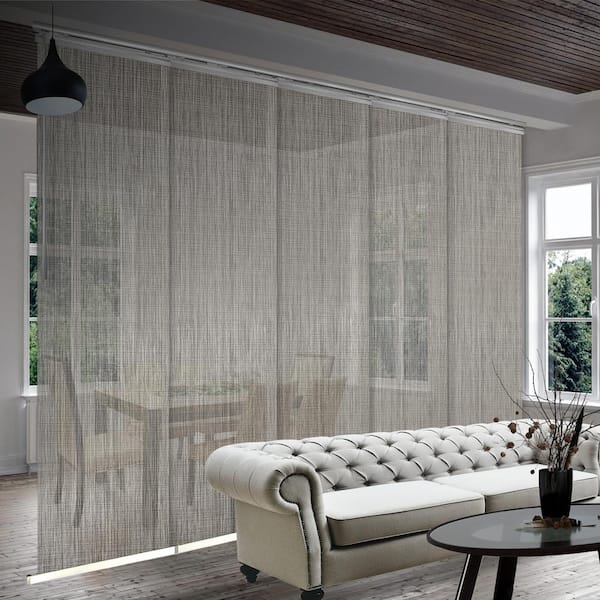 EMOH Stone 58 in.- 110 in. W x 116 in. L Adjustable 5-Panel Satin Nickel Single Rail Panel Track with 23.5 in. Slates